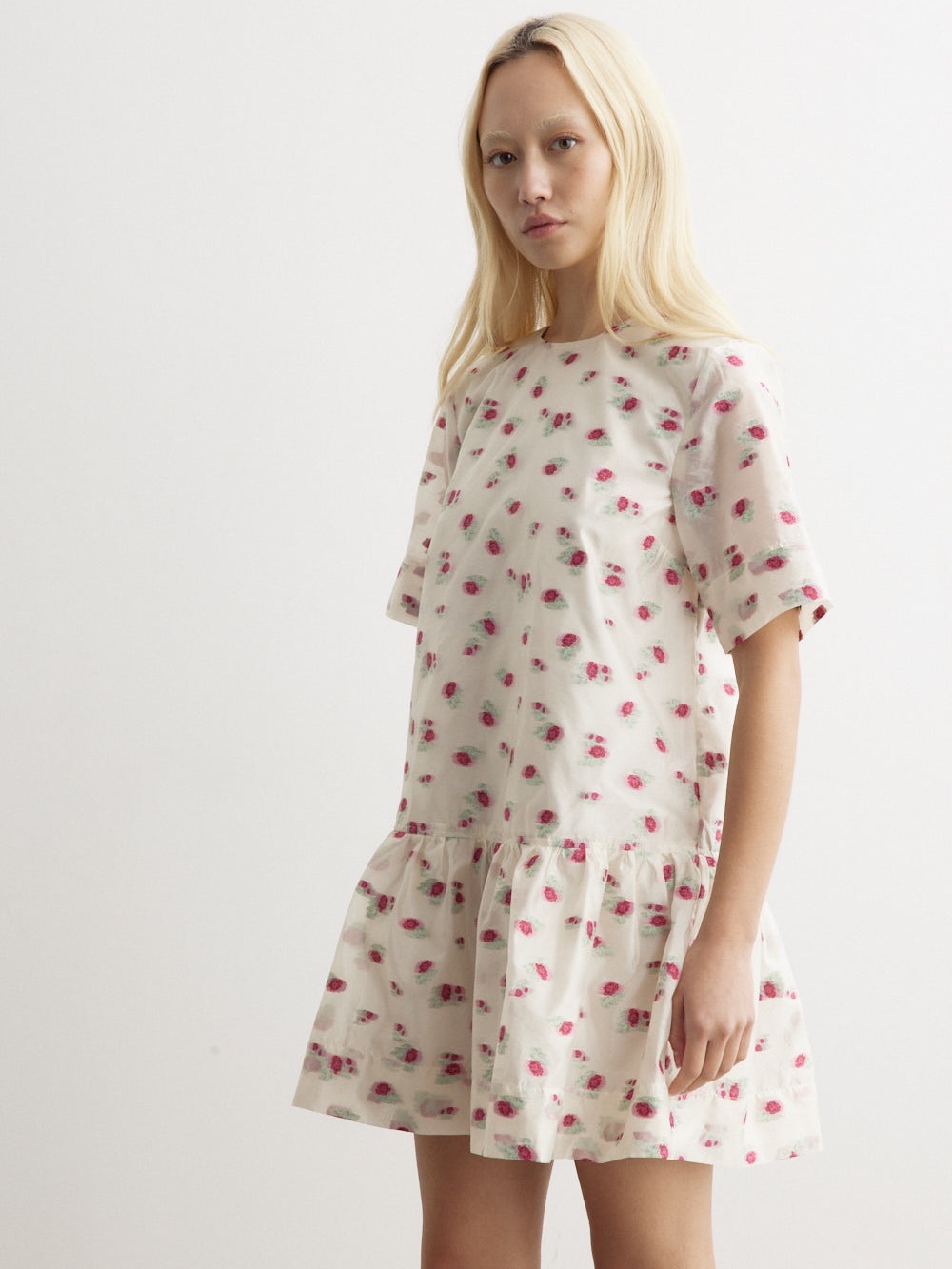 Ganni Organza Tofu Floral Jacquard Open Back Mini Dress 36 S NWT
